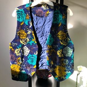 Handmade vintage 1970s blue floral velvet vest mens womens size xl